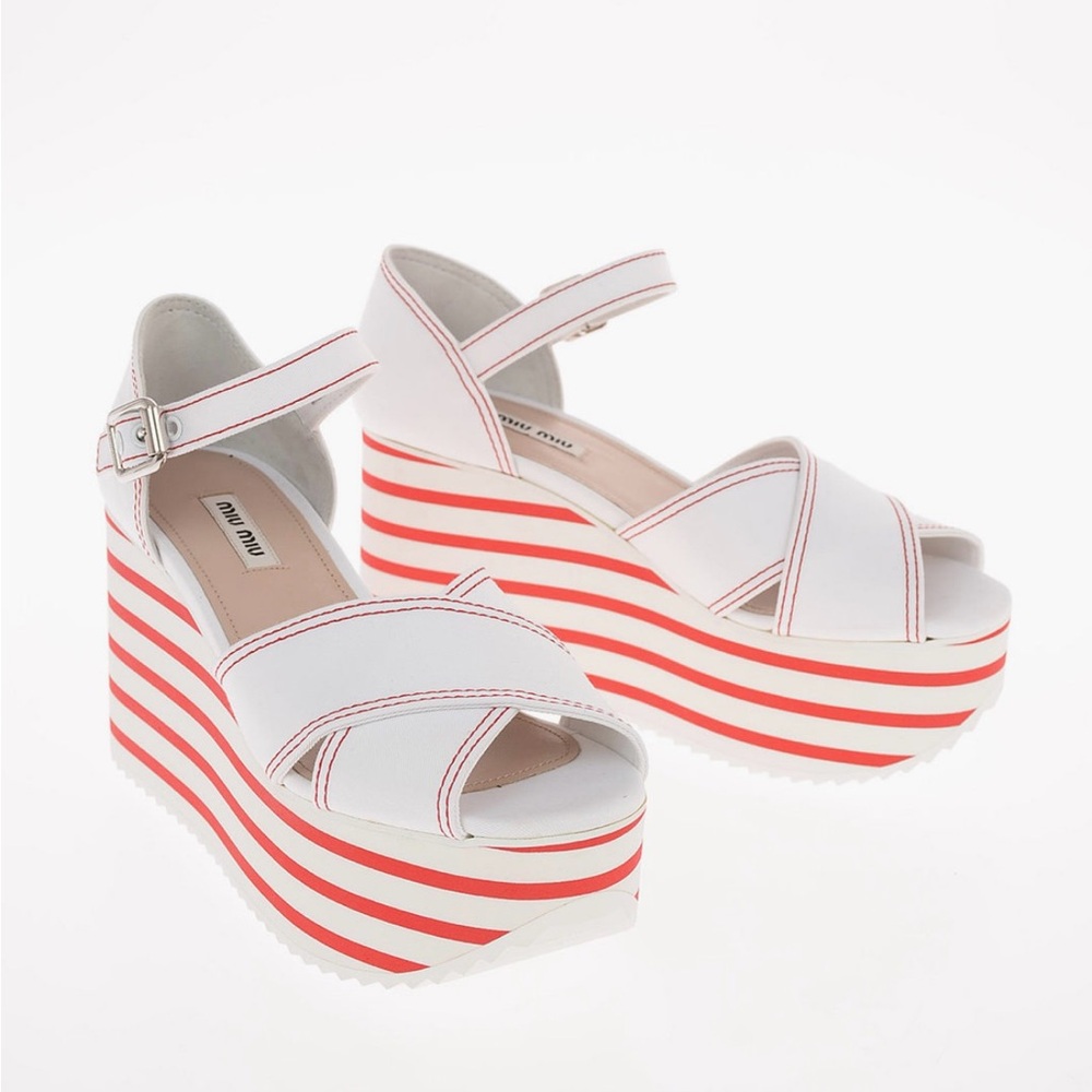 NWOB Miu Miu Canvas Striped Platform Sandals Size 38